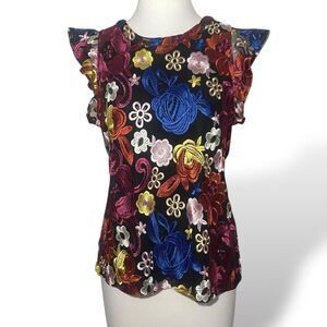 Belle Vere Women Sleeveless Top Blouse Size M Multicolor Floral Embroidery Lined